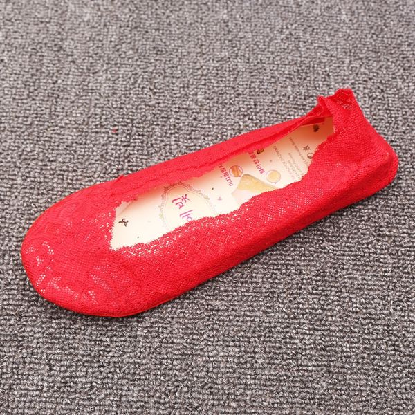 

big red lace celebration invisible natural year cotton women's invisible socks silicone anti-skid boat socks women's celebration, Pink;yellow