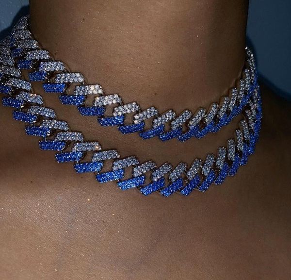 

pink blue red purple white cz miami cuban link chain choker necklace hip hop women jewelry 2020 new, Silver