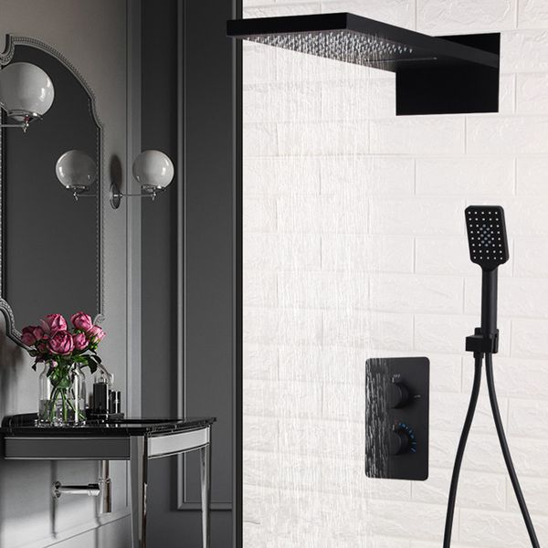 

New wall mounted black bra bathroom thermo tatic hower faucet et waterfall rainfall hower head bath faucet