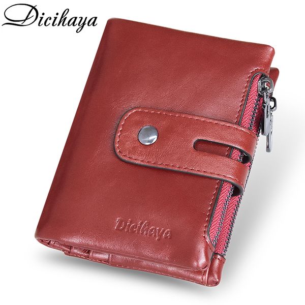 

dicihaya genuine leather women wallet brand cash purse girl small red clutch coin purses holders leather double zipper wallets, Red;black