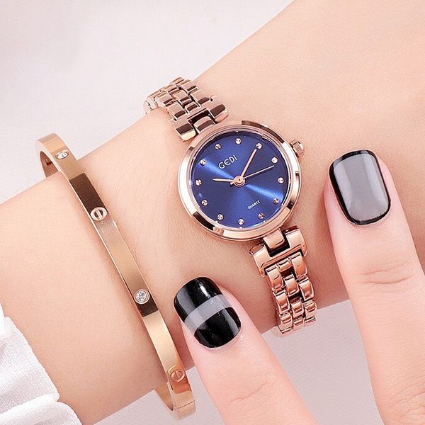 

dropshipping fashion 25mm blue small dial ladies watch luxury rose gold bracelet steel strap quartz women's watches, Slivery;brown