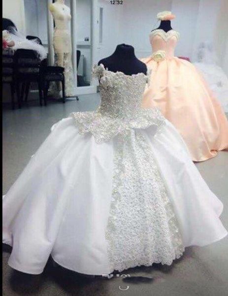 

2019 flower girl dresses princess ball gown pearls lace up full length daughter girl dress tail first communion child custom made dresses, White;blue