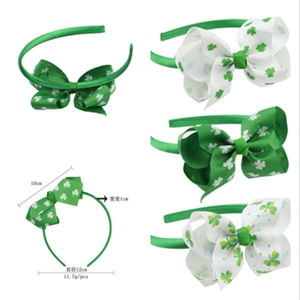 

boutique shamrock clover hairband print bows green satin coverd band girls solid hairband princess hair accessories, Slivery;white