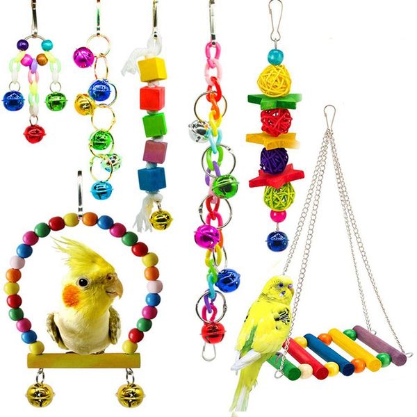 

7 pack bird parrot toys,colorful chewing swing toy hanging cage small parakeets cockatiels,conures,mac