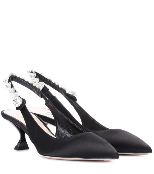 

european and american fashion satin slingback pumps, Black