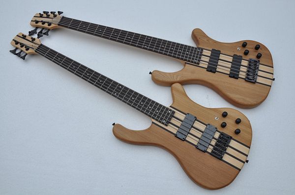 Guitare basse électrique avec corps en orme personnalisé en usine avec 3 micros actifs, matériel noir, touche en palissandre, manche traversant le corps, offre personnalisée