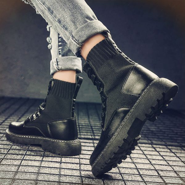 

сапоги мужские осень зима новый стиль чжун гао банг англия черный рабочий ботинок корейский стиль тенденция универсальный тепло ретент, Black