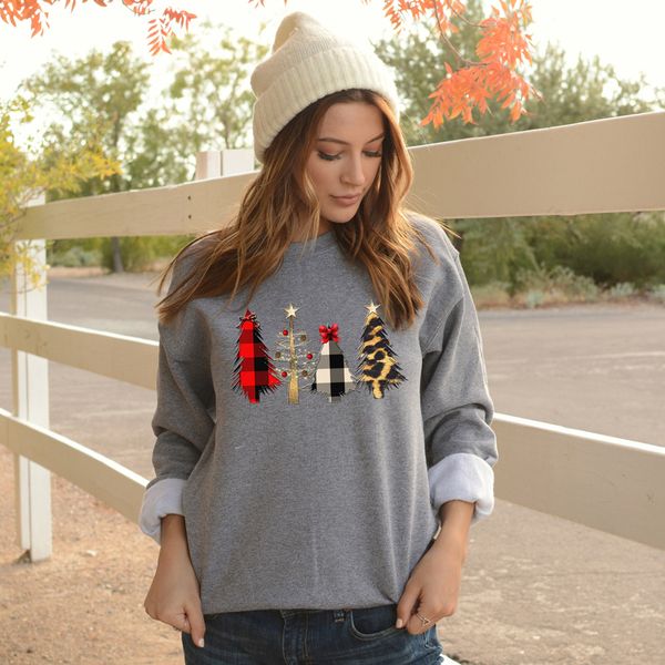 

aesthetic sublimation plaid christmas trees sweatshirt funny 90s christmas holidays gift pullovers cute women graphic winter top, Black
