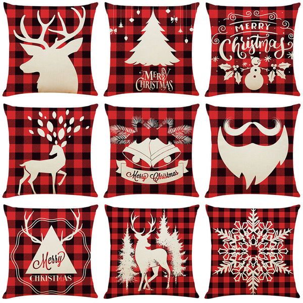 

christmas plaid pillow case linen cushion covers reindeer pillow case home office sofa car pillowcase decor an2846