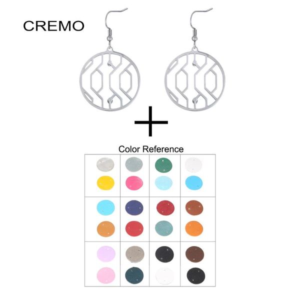 

cremo round pendant earrings for women stainless steel earrings drop hanging georgette leather dangle jewelry, Silver