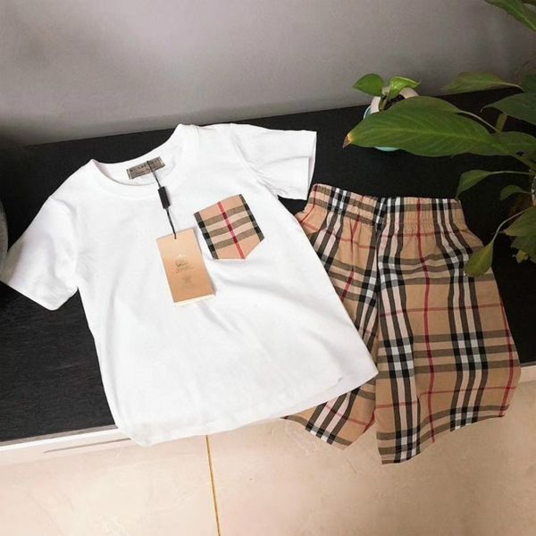 

boys luxury clothing sets 2020 summer children designer plaid printed tshirts + shorts boys two piece sets kids fashion clothing new, White
