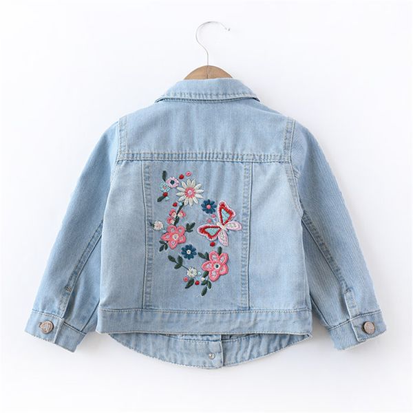 

baby girl clothes girls denim jackets kids butterfly flower embroidery cowboy coat 2018 new autumn for child 2-8y, Blue;gray