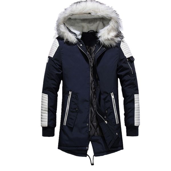 

2019 winter new warm fashion fleece jackets coats fur collar men's parkas men parka cotton thick jacket men jacket winter, Black