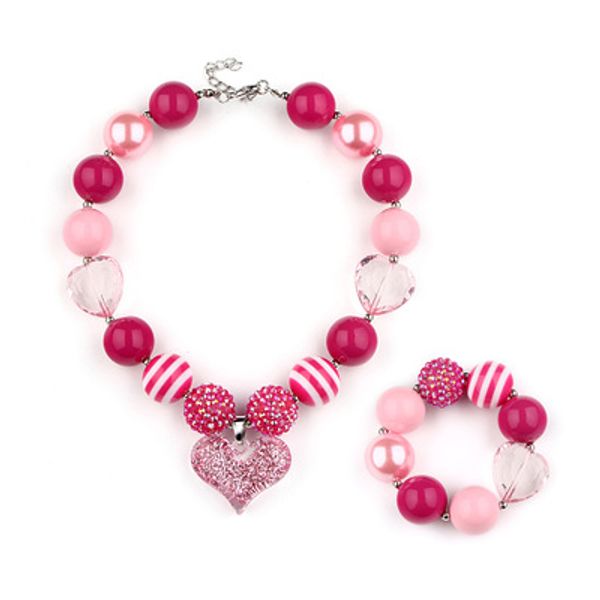 

girl heart pendant bead necklace bracelet american flag unicorn diamond rose skull head bow bubblegum toddler fashion jewelry gga3548, Silver