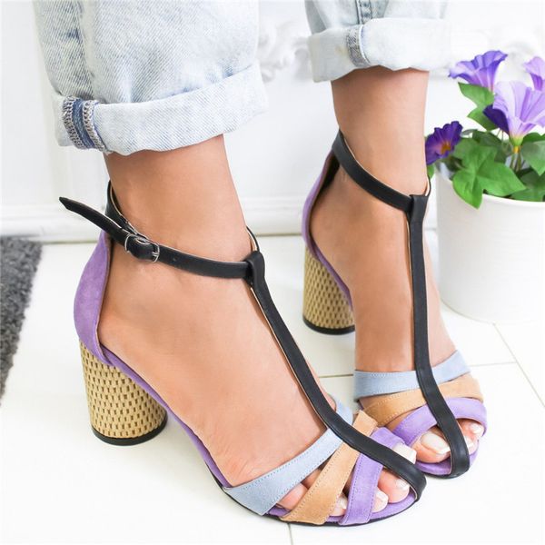 

puimentiua sandalias mujer 2019 strap heel peep toe chunky heel sandals vintage slip on elastic bandage elegant platform sandals, Black