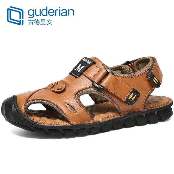 

guderian new men summer sandals genuine leather casual shoes man roman sandals men outdoor beach shoes sandales homme 2019, Black