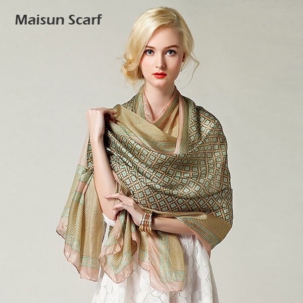 

big size 180x110cm pure silk shawl new fashion plaid style silk scarf maisun 2016 exquisite gift box packaging long scarves, Blue;gray