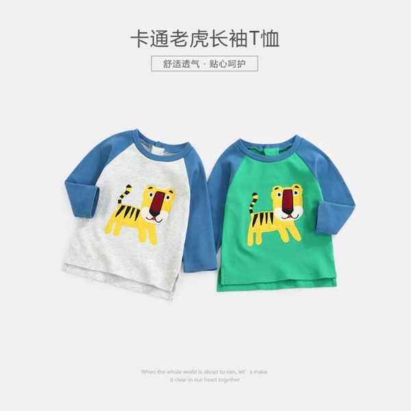 

ciciibear spring kids boys t-shirt tiger print long sleeve baby boys t-shirts cotton children's o-neck tee boy clothes, Blue
