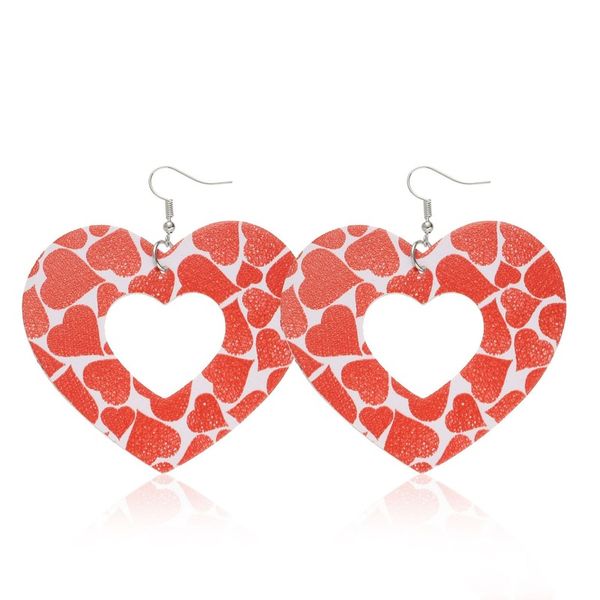 

customizable trendy water drop faux leather earrings fashion jewelry red heart pendant drop earring women accessories supply manufacturers, Silver