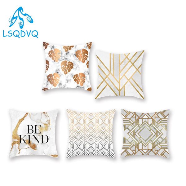 

cushion cover gold pillow pink geometric marble decoration polyester pillow case coussin de salon kussenhoes 45x45cm