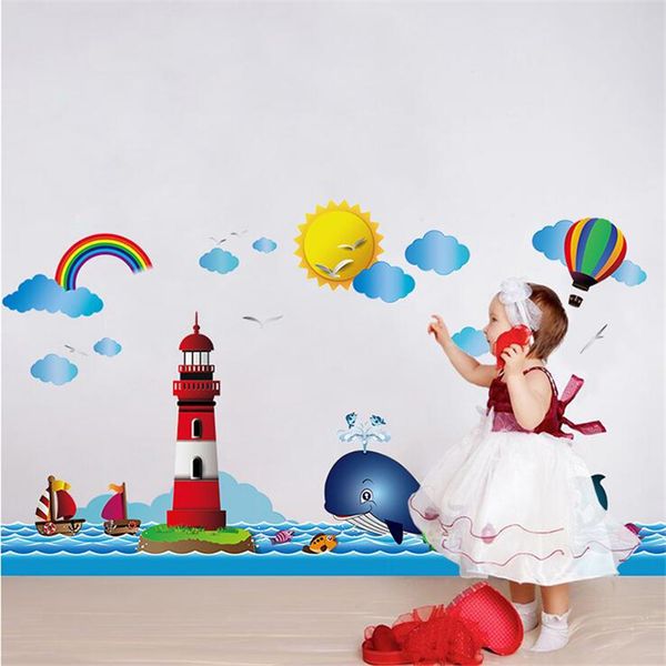 

cartoon lighthouse whale child room wall sticker living room bedroom wall decoration stickers for kids rooms