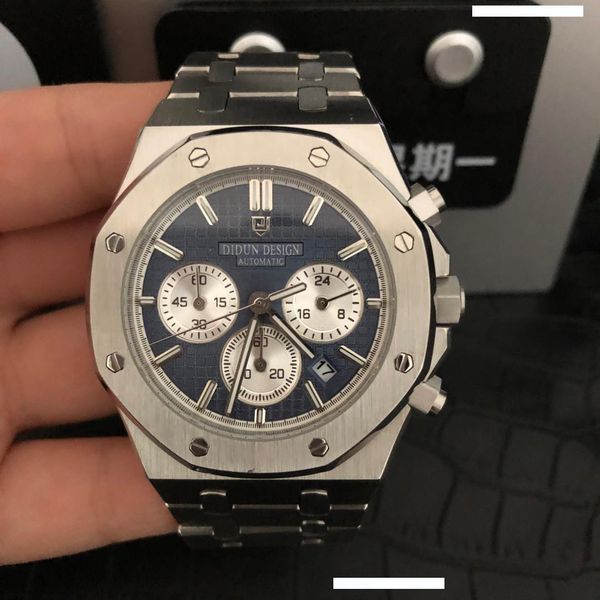 

didun watch men luxury steel quartz watch men business chronograph sports wristwatches 30m waterproof, Slivery;brown