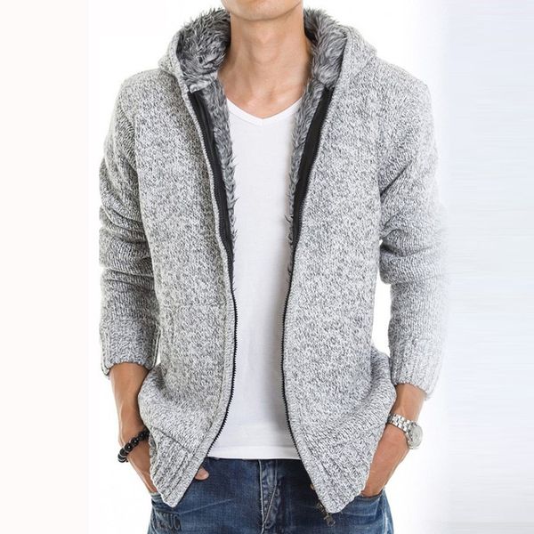 

2019 fur inside thick autumn & winter warm jackets hoodies hodded men's casual 5 color thick sweatshirt, Black