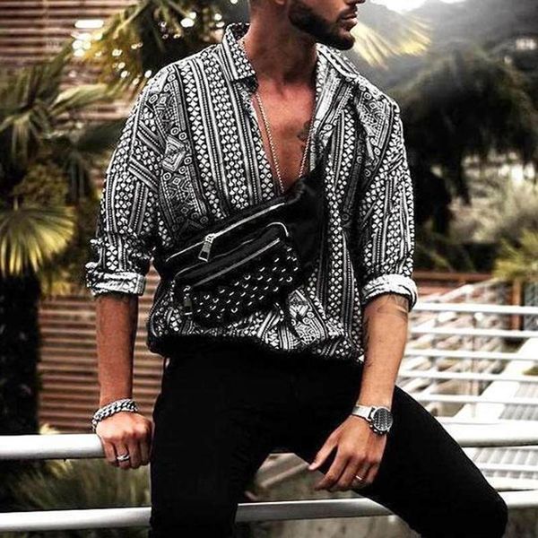 

incerun casual shirt men print long sleeve ethnic style fashion tropical men beach hawaiian shirt loose brand shirts camisa 2019, White;black