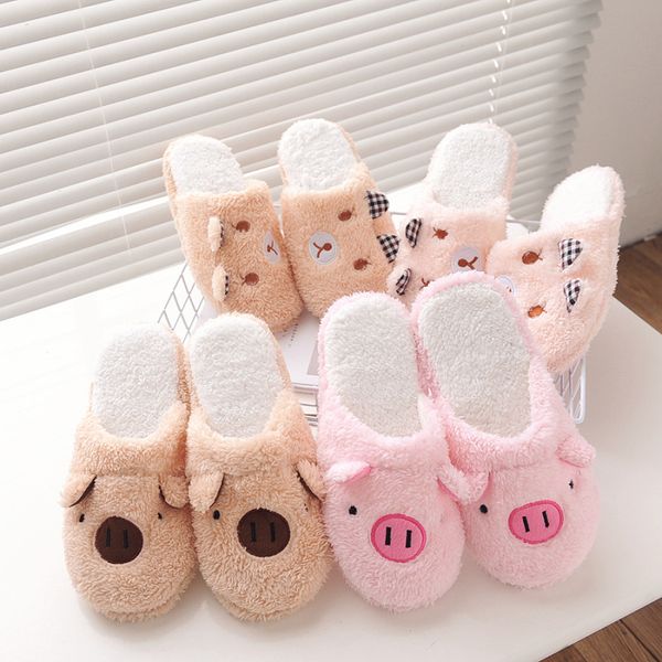 

new winter women's slipper home shoes for women chinelos pantufas adulto fashion lovely bear pig indoor house slippers with fur, Black
