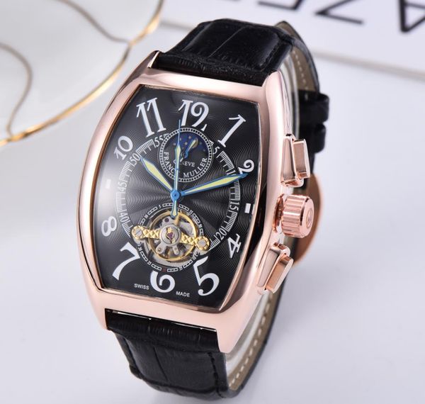 

лучшие брендовые мужские часы роскошный дизайнер механический автоматический кожаный ремешок алмазный циферблат daydate moon phase watch луч, Slivery;brown