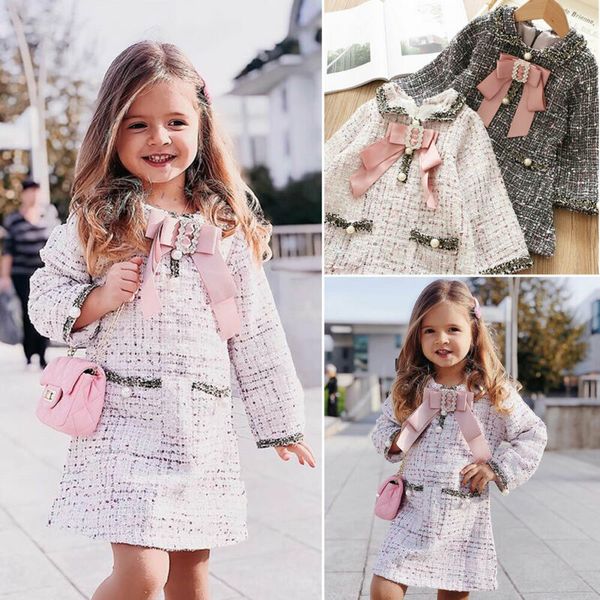 

2020 fashion toddler kids baby girl winter coats clothes belted plaid print coat jacket formal outwear 2-6y, Blue;gray