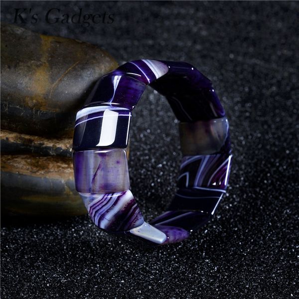 

k's gadgets elegant purple natural stone women bracelet square striped agates beads beaded bracelets bangles chakra accessories, Golden;silver