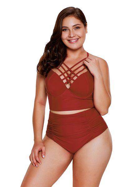 

красный ремешками шеи подробно высокая талия купальник, White;black