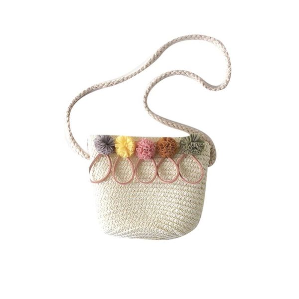 

children bags fashion flower zipper cross-body handbag straw shoulder messenger bag for girls