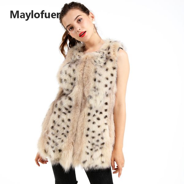 

maylofuer real fur vest leopard waistcoat women fur coat, Black