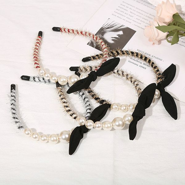 

the new pearl bow tie headband hair band for women hairwear hair style with hairpins uvfpk, Black;brown