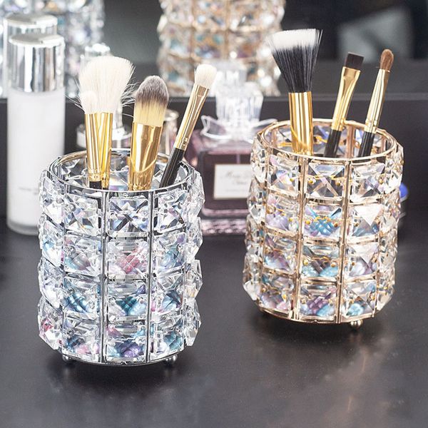 Europäische Glitter Metall Kristall Bleistift Stift Halter Pinsel Lagerung Rohr Schreibtisch Organizer Schreibwaren Container Büro Zubehör ZC0224