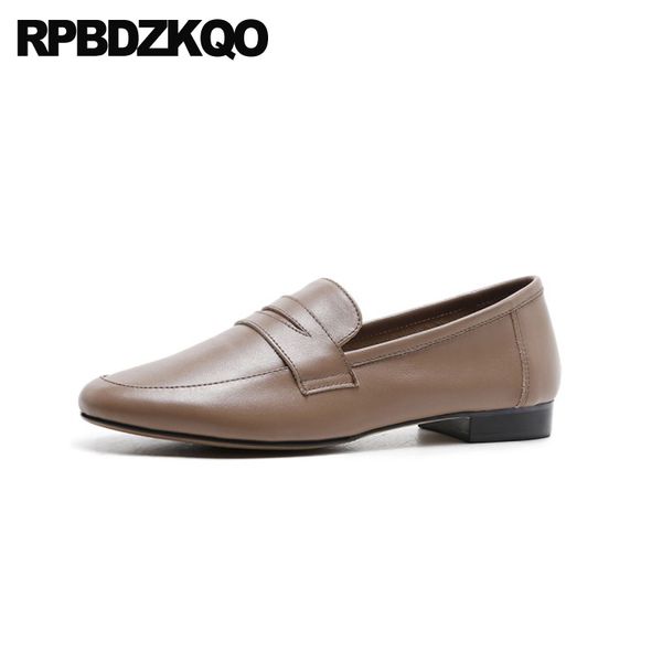 

fashion british style ladies slip on genuine leather flats loafers round toe chinese shoes women 2019 shallow, Black