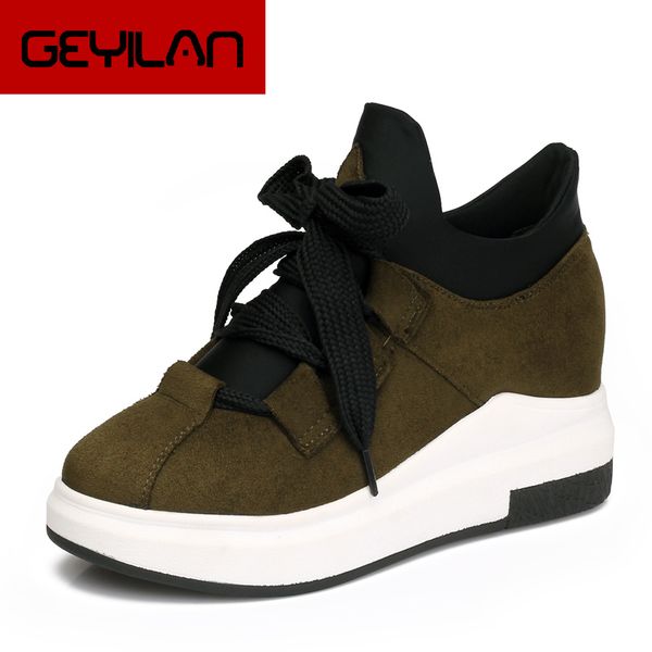 

brand fashion women shoes casual height increasing shoes high-girls sneakers flat travel lace up erf90, Black