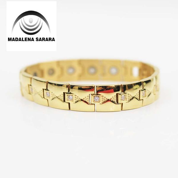 

madalena sarara titanium steel energy bracelet energy germanium stone inlaid heathy for body gold tone, Golden;silver