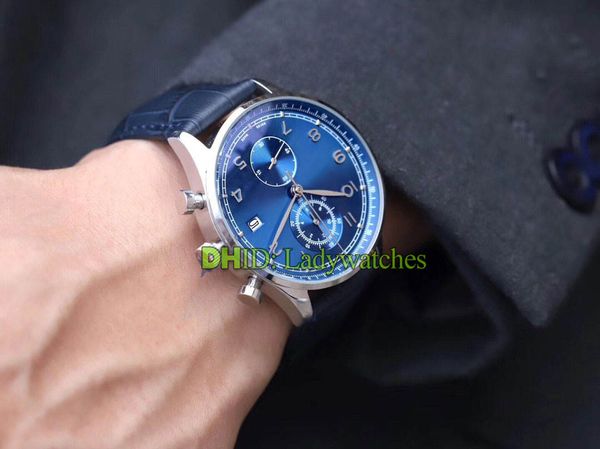 

luxury mens watches chronograph function import quartz movement wristwatches 40mm 316l stainless steel case leather band sport fashion watch, Slivery;brown