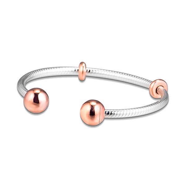 

qandocci 925 sterling silver moments snake chain style open bangle & bracelet for women fits charms beads diy jewelry making, Black