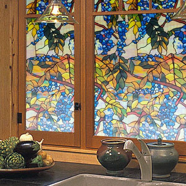 

60cm*150cm static cling stained glass window film leaf grape magnolia orchid flower cobblestone privacy textured raamfolie