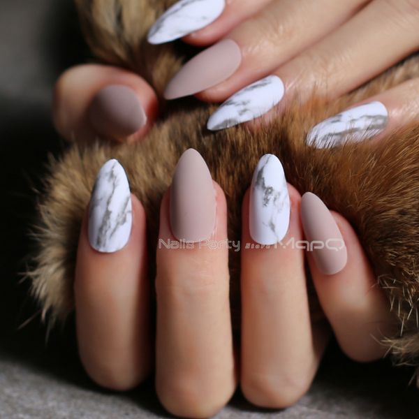 Acheter Nu Matte Ongles Texture Marbre Ongles Faux Ongles Personnalisés Rose Talon Aiguille Bricolage Faux Ongles Rouge Moyen Jazz Blanc Marbre Noir