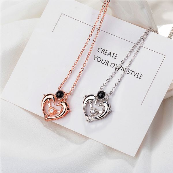 

100 language i love you 925 sterling silver necklace dolphin heart jewelry dolphin ball pendant necklaces fashion christmas gift