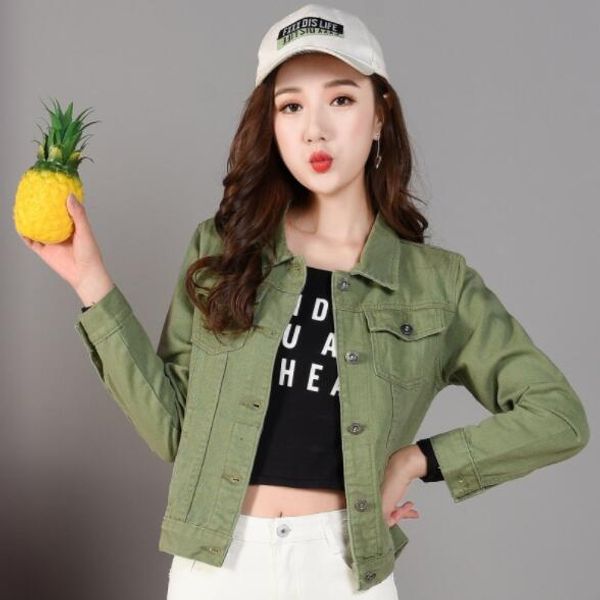 

jeans jacket and coats for women 2019 autumn candy color casual short denim jacket chaqueta mujer casaco jaqueta feminina, Black;brown