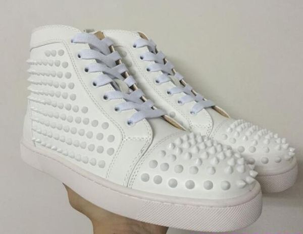 

drop shipping casual high-end custom metal studded spikes casual shoes red bottoms for men high sneakers ,genuine leather size 36-47 t07, Black