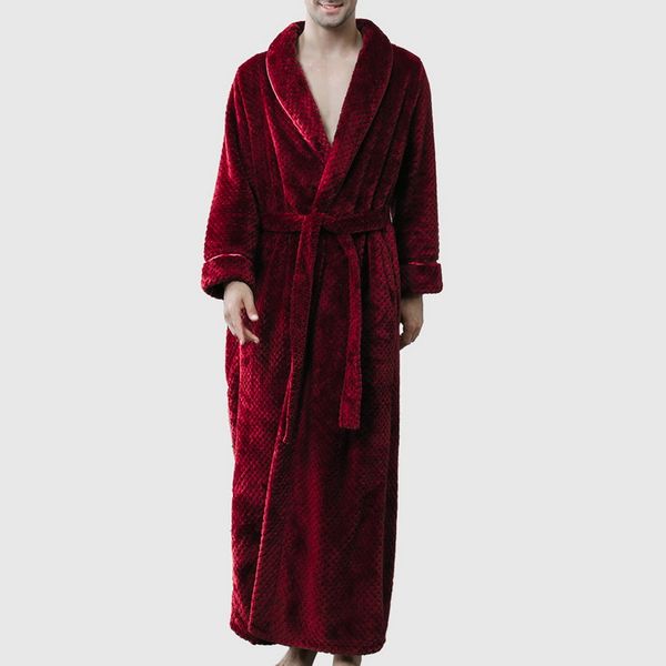 

2020 new autumn winter robe soft absorbent lightweight long kimono flannel spa bathrobe for men, Black;brown