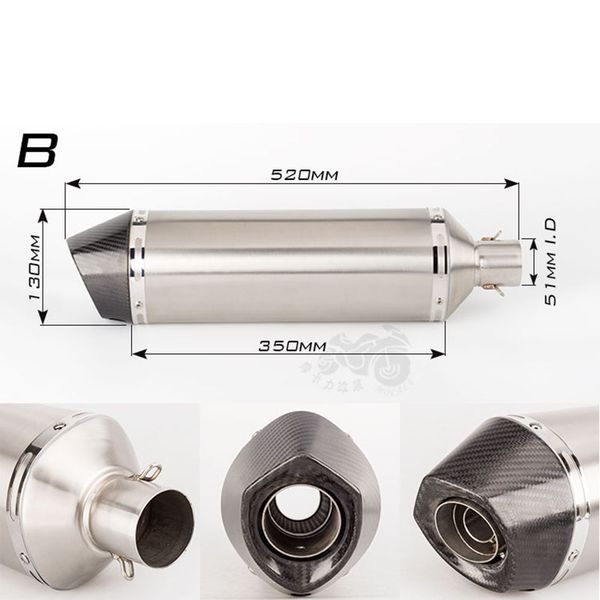 

520mm motorcycle akrapovic arrow carbon fiber head exhaust pipe escape moto tmax500 tmax530 xmax300 plus long large displacement