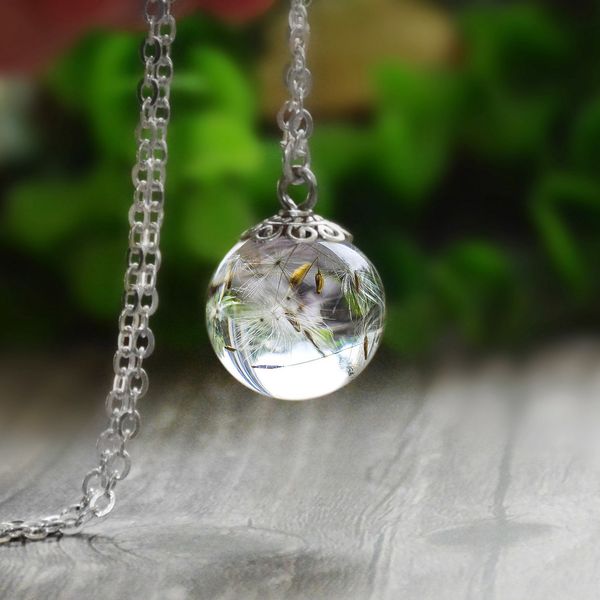 

handmade dandelion resin transparent pendant necklace wedding gift jewelry dried flowers making pendant valentine's day gift, Silver